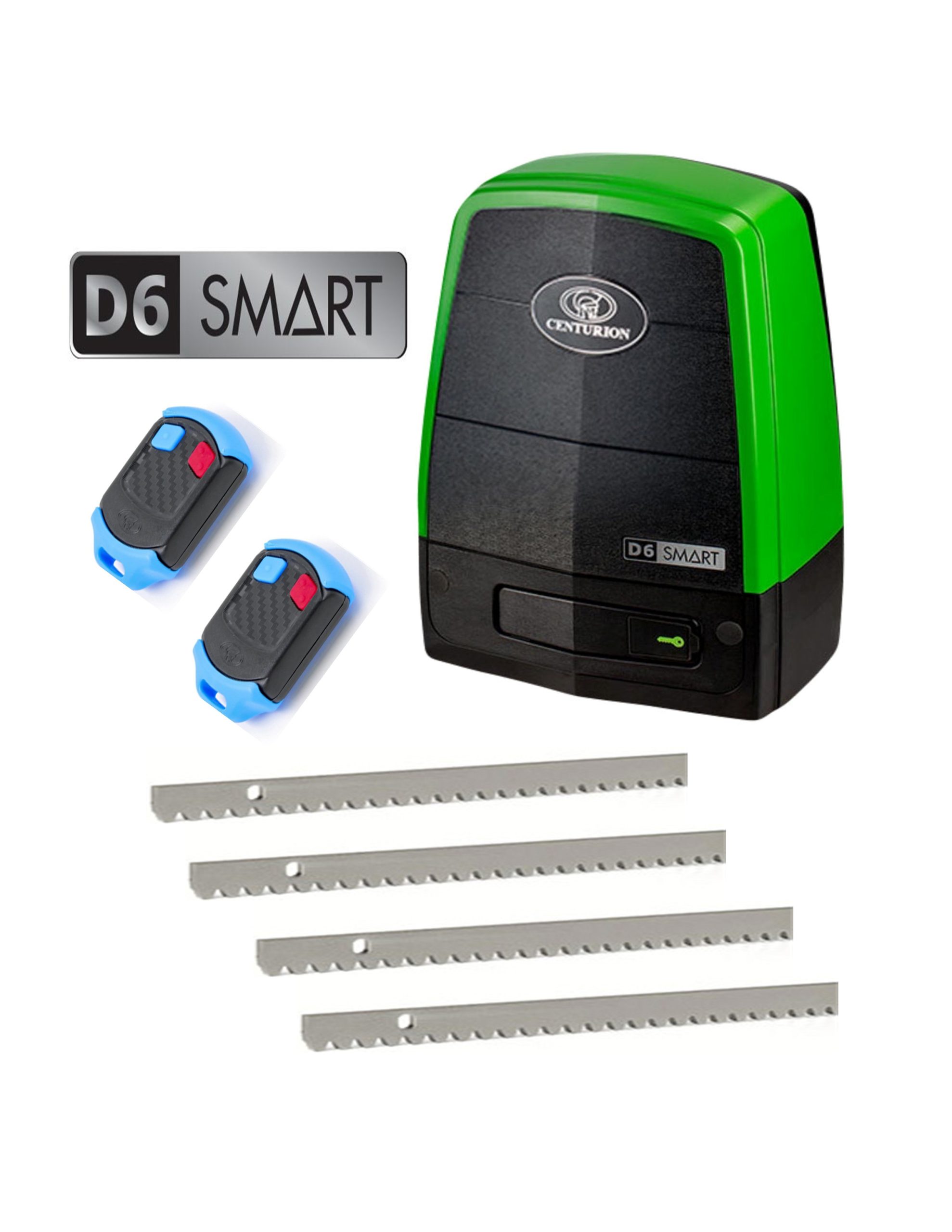 Kit Motor Corredera Centurión D6 SMART 600KG + 4 Metros de Cremallera + 2Tx